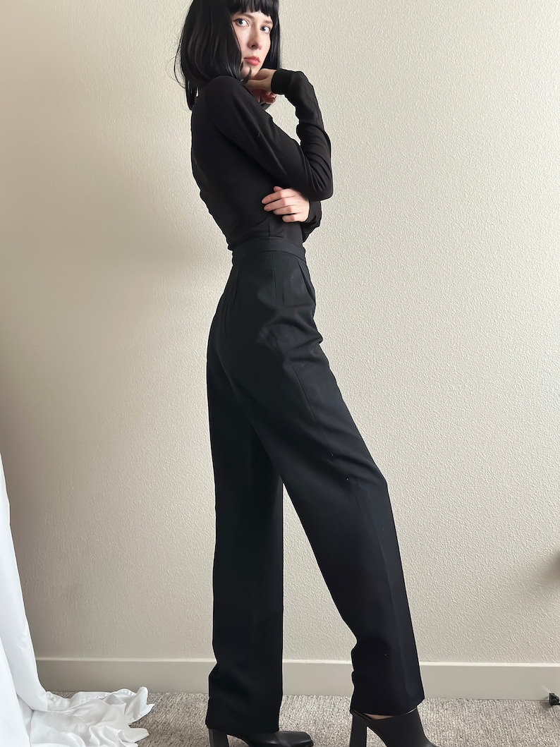 Vintage 70s black wool high waisted pants, size 10 28 image 3