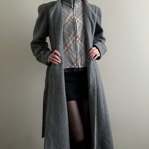 70s gray wool belted coat, size S