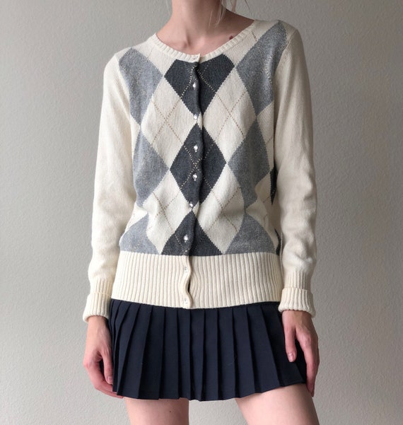 Vintage argyle pattern cardigan sweater, size smal
