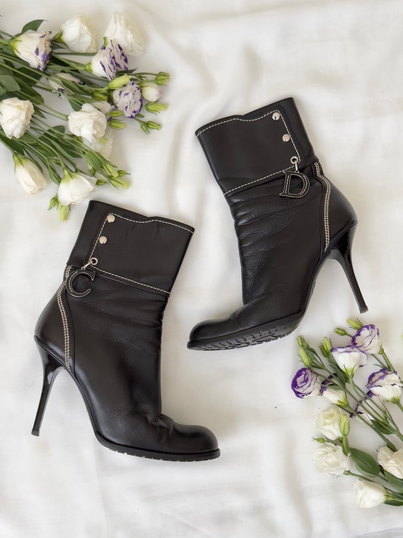 Christian Dior Black Leather Boots High Heel Size 38 Etsy