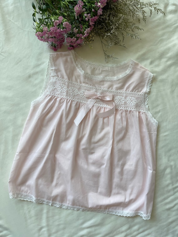 Vintage 60s light pink cotton pajamas set, top an… - image 2