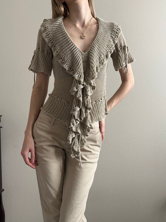 Vintage Ralph Lauren tan crotchet top, size M - image 1