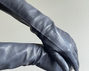 Vintage rare Christian Dior long black leather gloves size 6.5