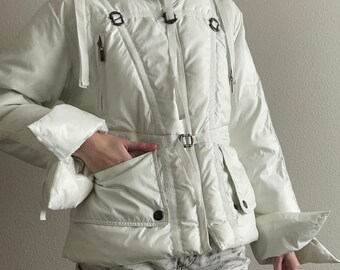 Rare Vintage Roberto Cavalli Ivory Bondage Puffer Jacket, Size S-L