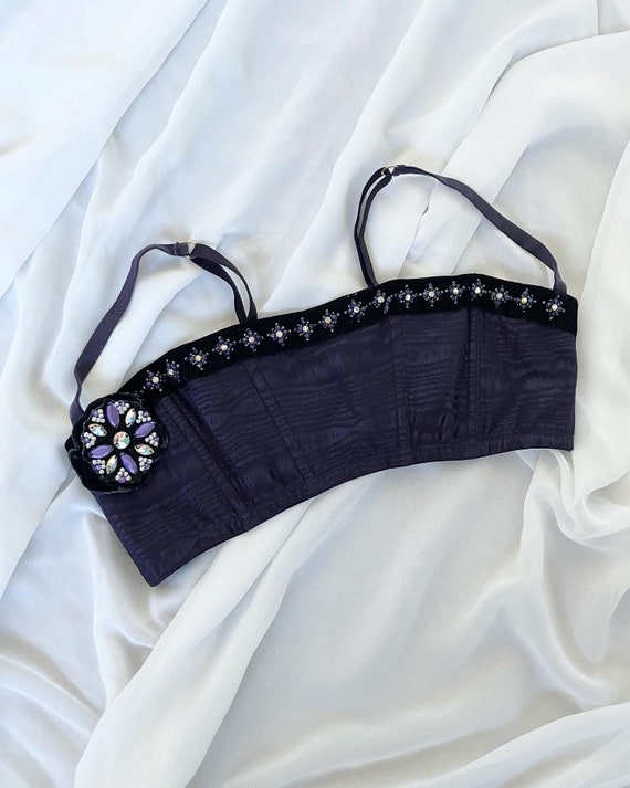 Vintage dark purple crystal embellished boned bra… - image 2