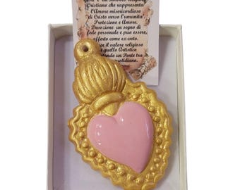 Sagrado Corazón Ex Voto en Cerámica Hecho a Mano en Italia con Caja de Regalo 8 cm