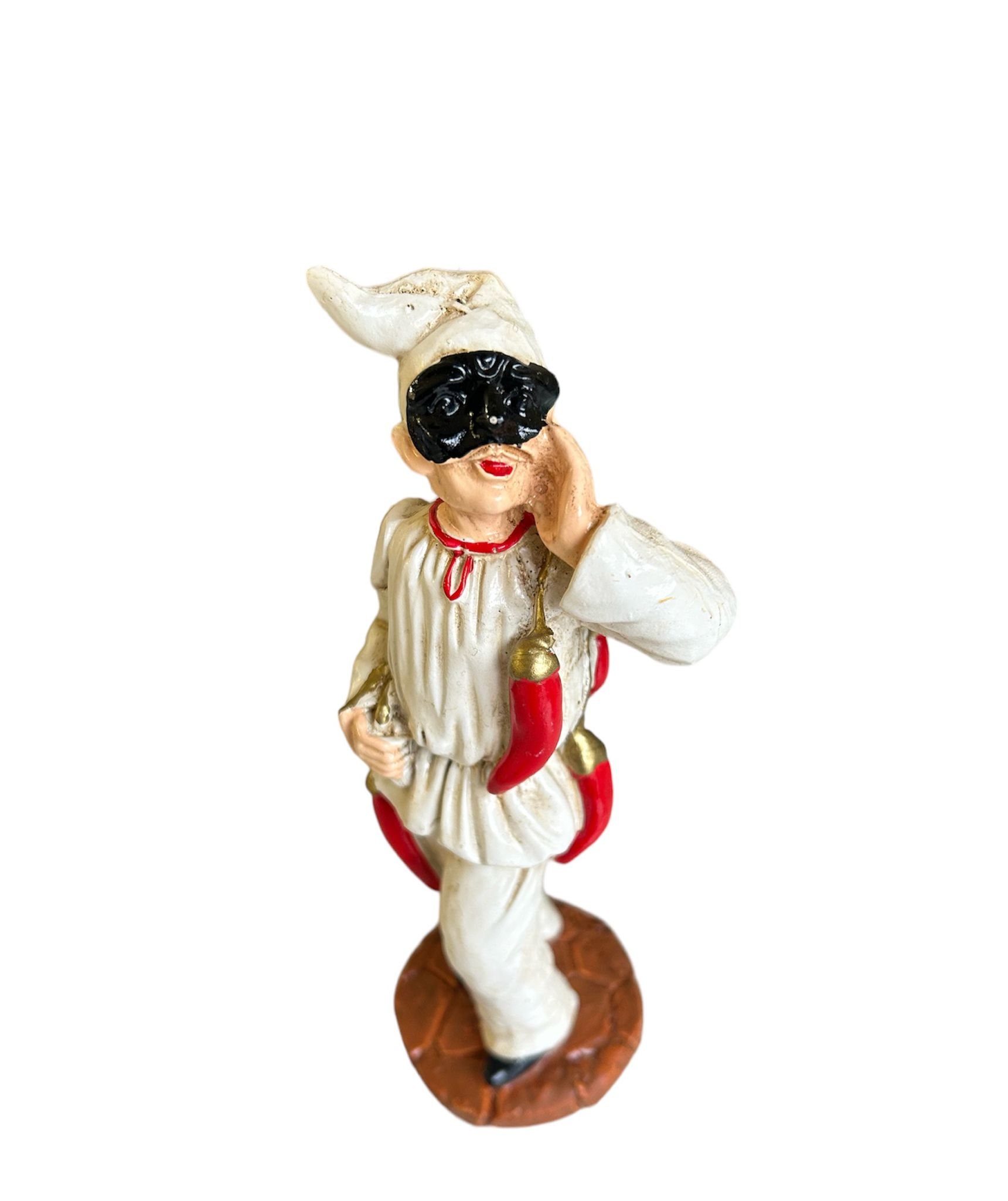 Pulcinella With Lucky Horn, Hand-painted Resin Statue, 30 Cm, Made