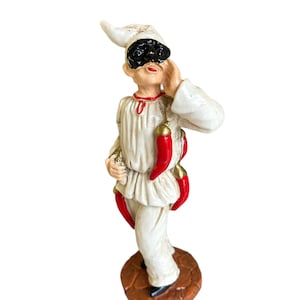 Pulcinella with Lucky Horn, Hand-Painted Resin Statue, 30 cm, Made in Italy