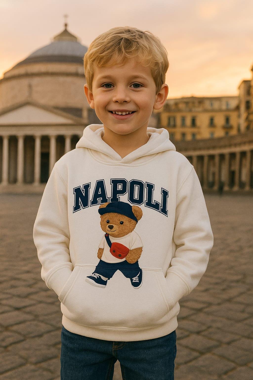 Unisex Children's Hoodie With Napoli Written on It and Teddy Bear
