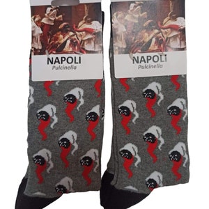 1 pair of embroidered cotton socks with Pulcinella motif