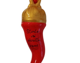 Hanging Ceramic Lucky Horn, Approx. 18 cm, with Phrases, Handmade in Italy