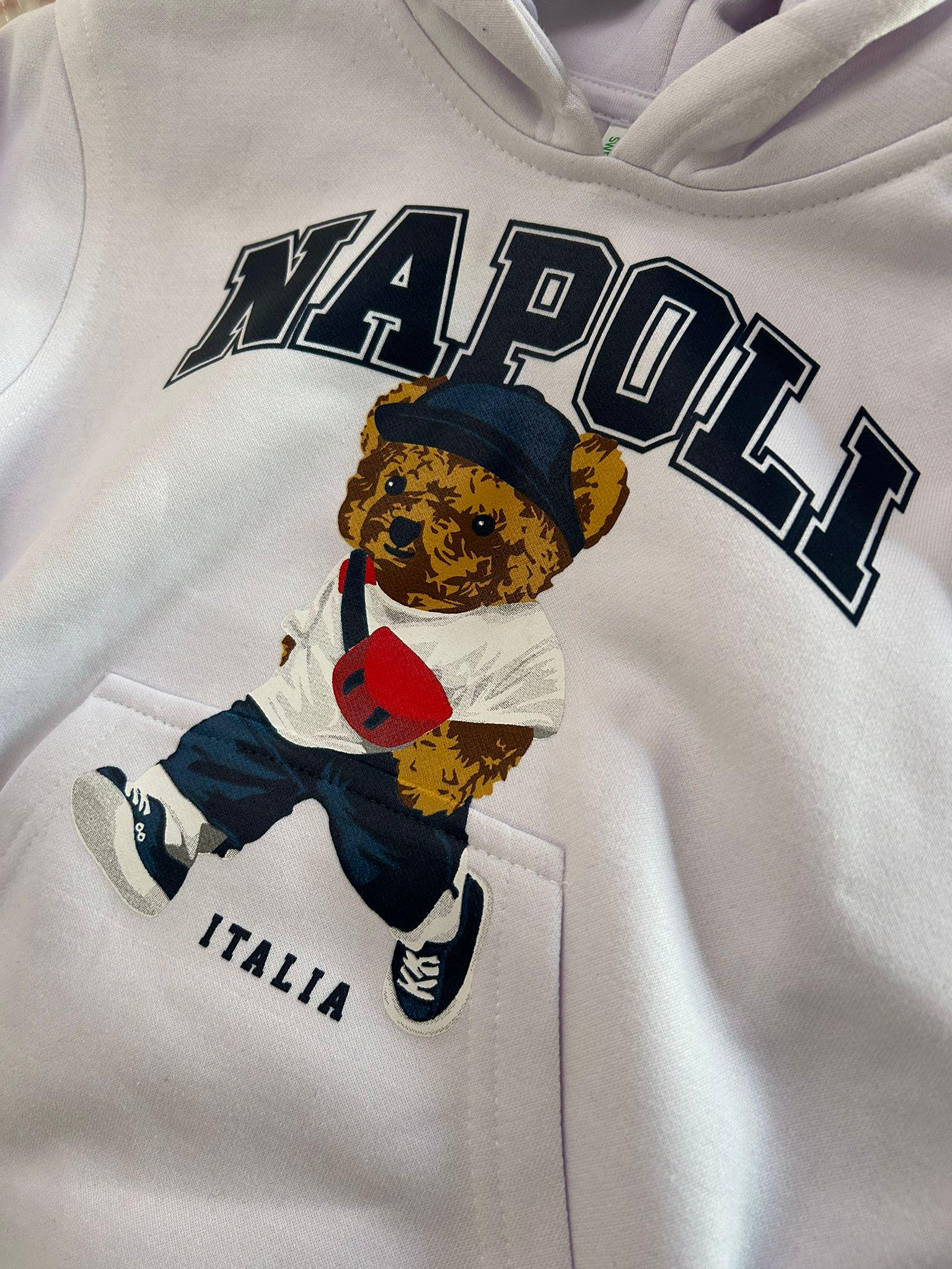 Unisex Children's Hoodie With Napoli Written on It and Teddy Bear