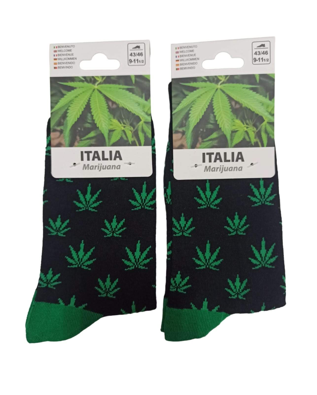 Calcetines Marihuana Negros y Hojas Verdes