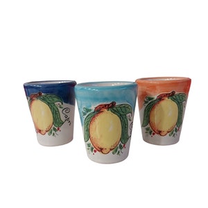 Capri Limoncello, Liqueur and Coffee Glasses with Lemons in Ceramic Handmade in Italy (6 Pieces Mixed)