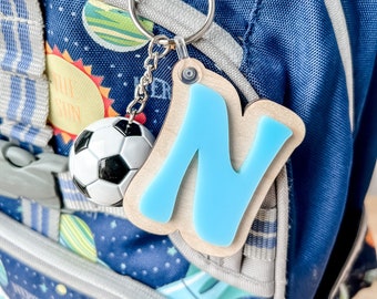 3D Letter Backpack Sports Soccer Name Tag Acrylic Keychain Luggage Kids Lunch Box Diaper Bag Accessory