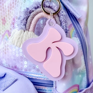 3D Carta Mochila Nome Tag Acrílico Roxo e Rosa Chaveiro Bagagem Crianças Lancheira Bolsa de Fraldas Acessório