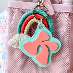 3D lettre sac à dos nom étiquette vert rose acrylique porte-clés bagages enfants boîte à lunch sac à couches accessoire