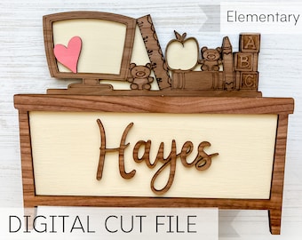 Elementary Teacher Desk Pencil Box - SVG - Digital Laser Cut File - Teacher Appreciation - Back to School - School Supply
