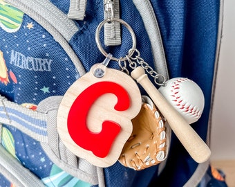 3D Letter Backpack Sports Baseball Name Tag Acrylic Keychain Luggage Kids Lunch Box Diaper Bag Accessory