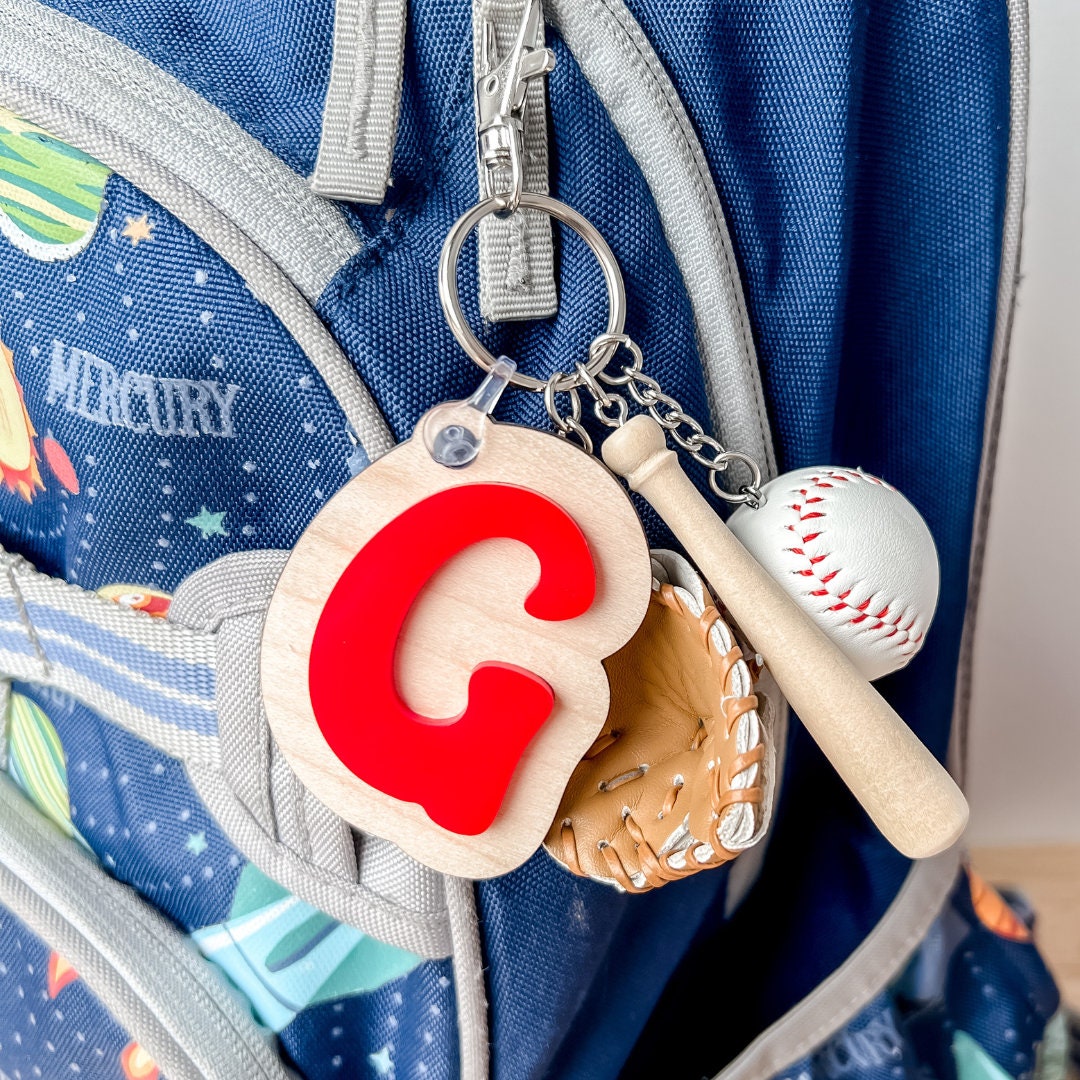 3D Letter Backpack Sports Baseball Name Tag Acrylic Keychain Luggage Kids Lunch Box Diaper Bag Accessory