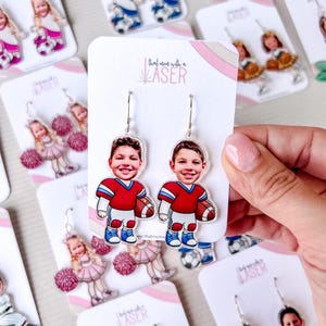 Personalisierte Cartoon Ohrringe, Sportfan, Abschlussgeschenk, Hochzeit, entzückende Ohrringe, kundenspezifisches Foto vorhanden