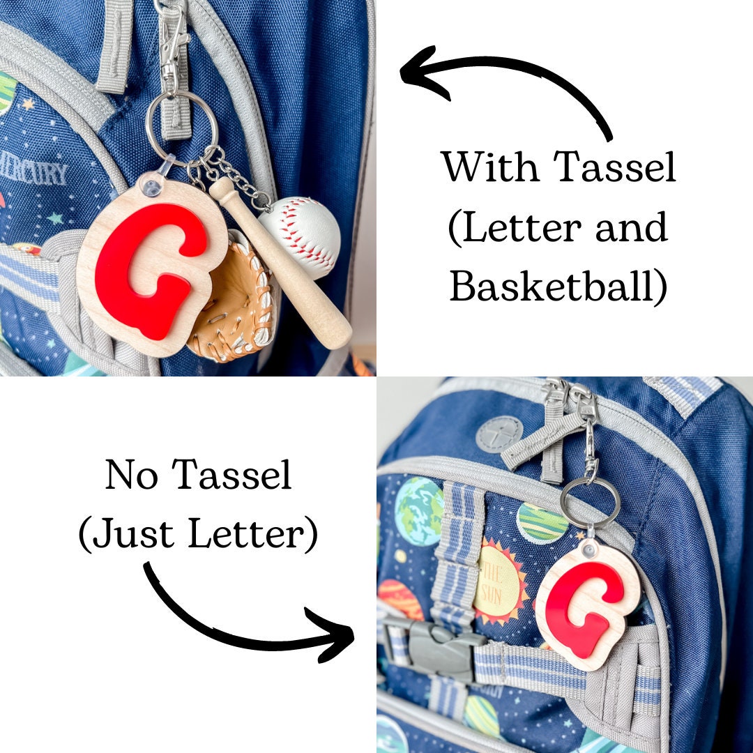 3D Letter Backpack Sports Baseball Name Tag Acrylic Keychain Luggage Kids Lunch Box Diaper Bag Accessory