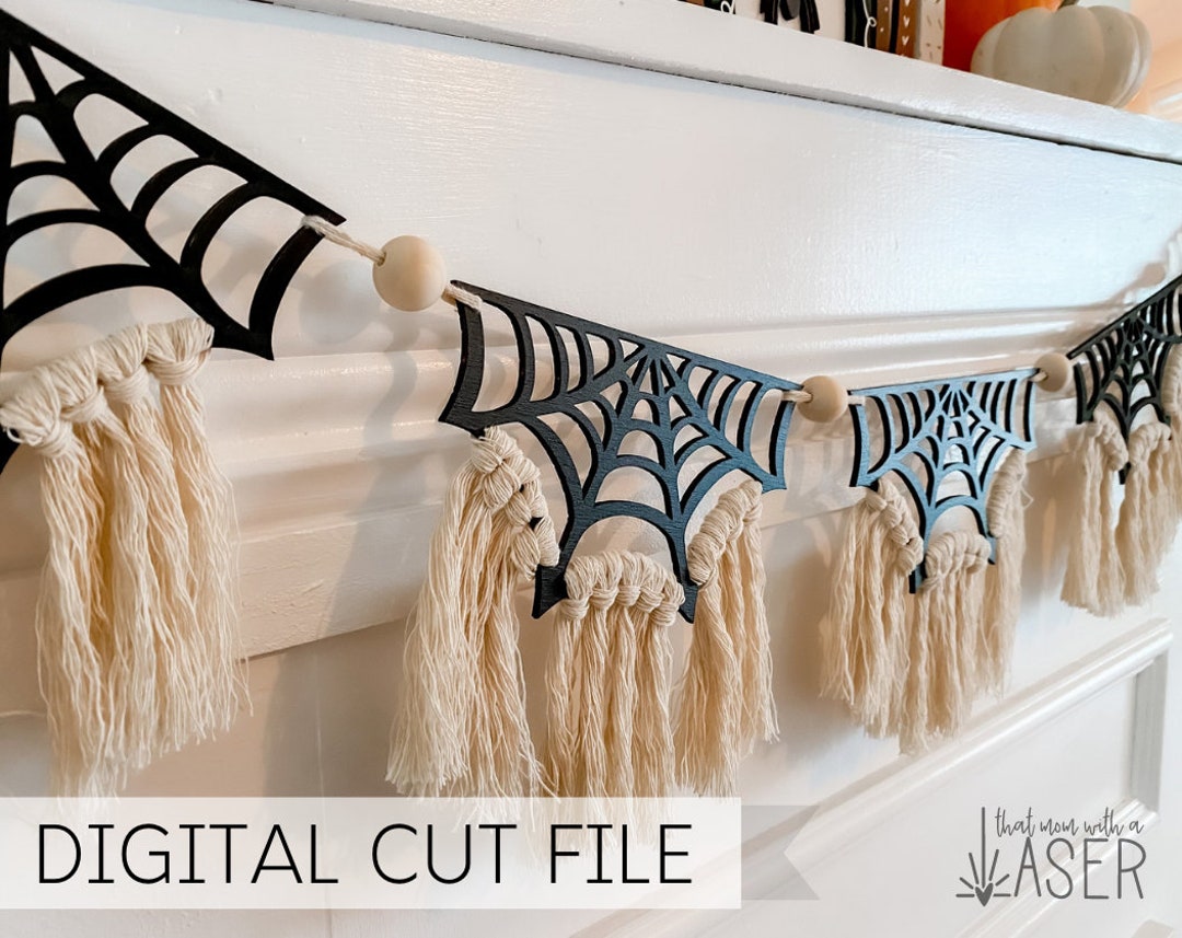 Macrame Spider Pattern Halloween Spiderweb Garland - Macrame - Digital Laser Cut File -digital ...