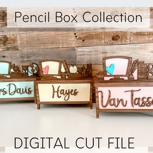 Teacher Desk Pencil Box Collection - SVG - Digital Laser Cut File - Teacher Appreciation - Back to School - Education - School Supply