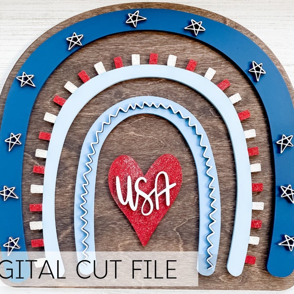 Patriotic Boho Rainbow SVG - Digital File - Laser Cut File - USA Rainbow - Independence Day - DIY Craft - Rainbow Decor