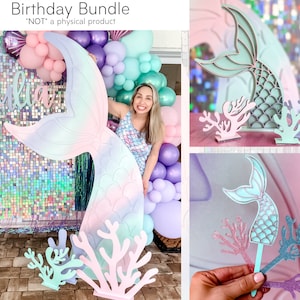 Zestaw urodzinowy Mermaid Tail z koralem, dekoracja imprezy, pobieranie cyfrowe, SVG