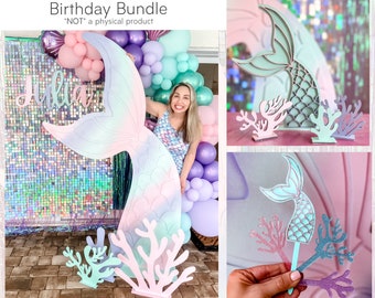 Mermaid Tail Geburtstag Bundle mit Koralle, Partydekoration, digitaler Download, SVG