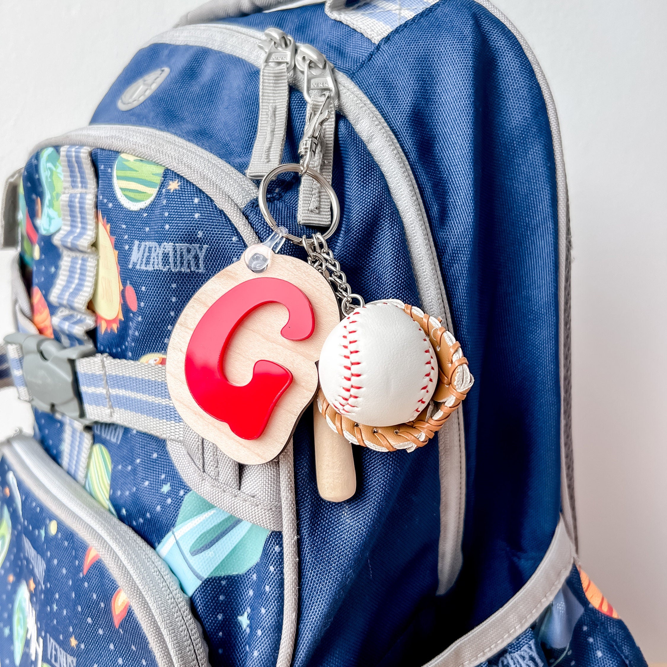 3D Letter Backpack Sports Baseball Name Tag Acrylic Keychain Luggage Kids Lunch Box Diaper Bag Accessory