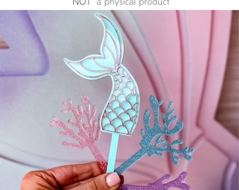 Mermaid Tail Cake Topper with Coral SVG Digital File, Laser, Digital File, SVG