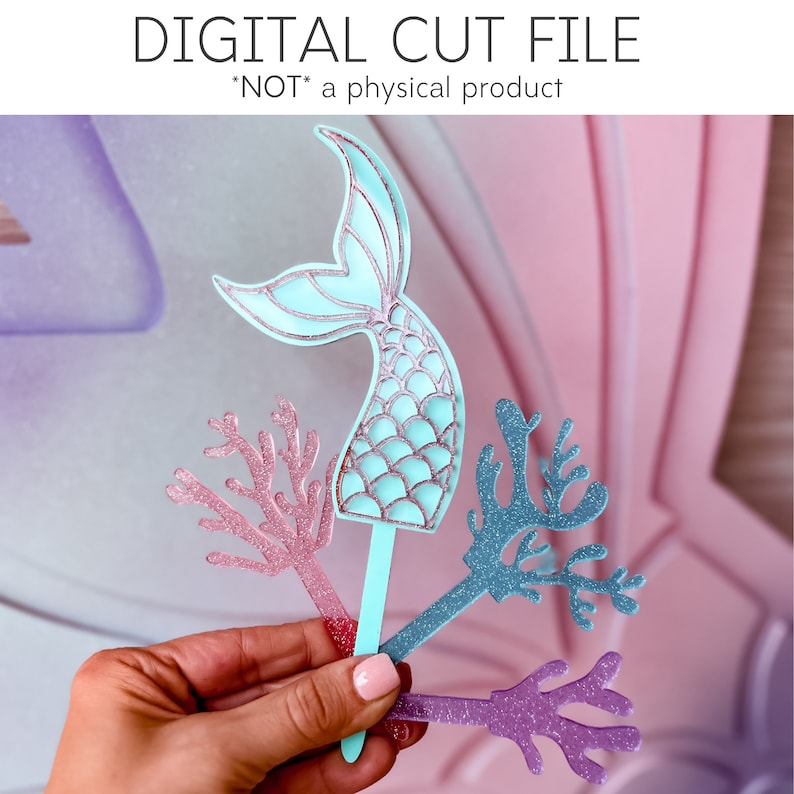Mermaid Tail Cake Topper With Coral SVG Digital File, Laser, Digital ...