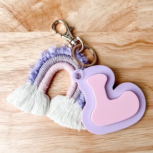 3D Letter Backpack Name Tag Acrylic Purple and Pink Keychain Luggage Kids Lunch Box Diaper Bag Accessory image 9