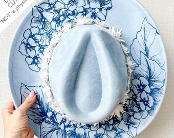 Hut-Datei mit Hortensien-Krempe - elegantes Blumen-Design | Laser Hat Brennendes Design, Hut Lasergravur Vorlage, digitaler Download SVG