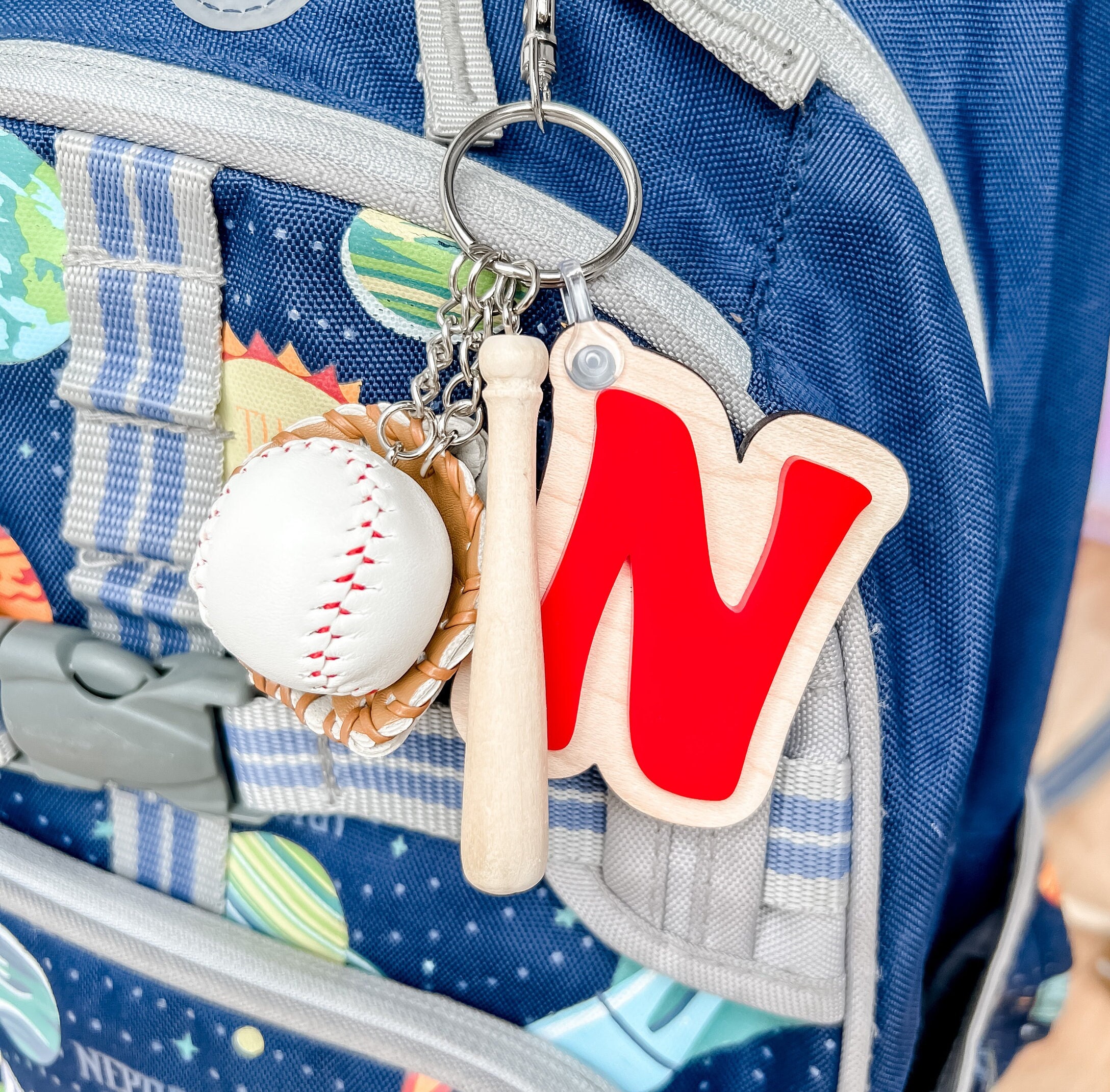 3D Letter Backpack Sports Baseball Name Tag Acrylic Keychain Luggage Kids Lunch Box Diaper Bag Accessory
