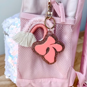 Sac à dos avec lettre 3D, étiquette nominative, acrylique rose, porte-clés, bagage, accessoire pour sac à langer, boîte à lunch pour enfants