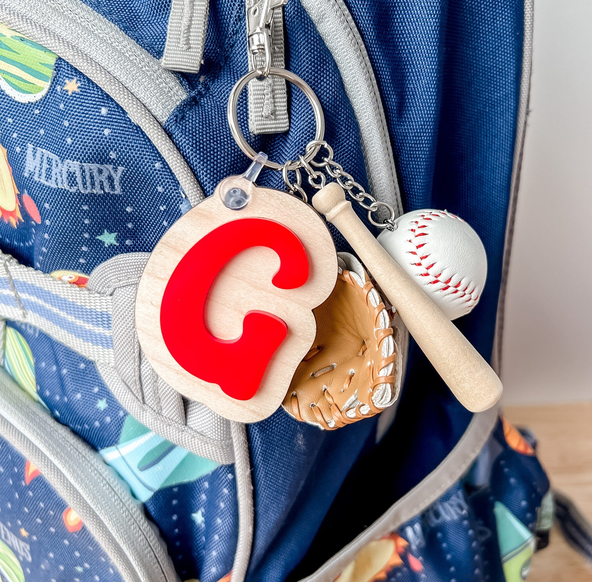 3D Letter Backpack Sports Baseball Name Tag Acrylic Keychain Luggage Kids Lunch Box Diaper Bag Accessory