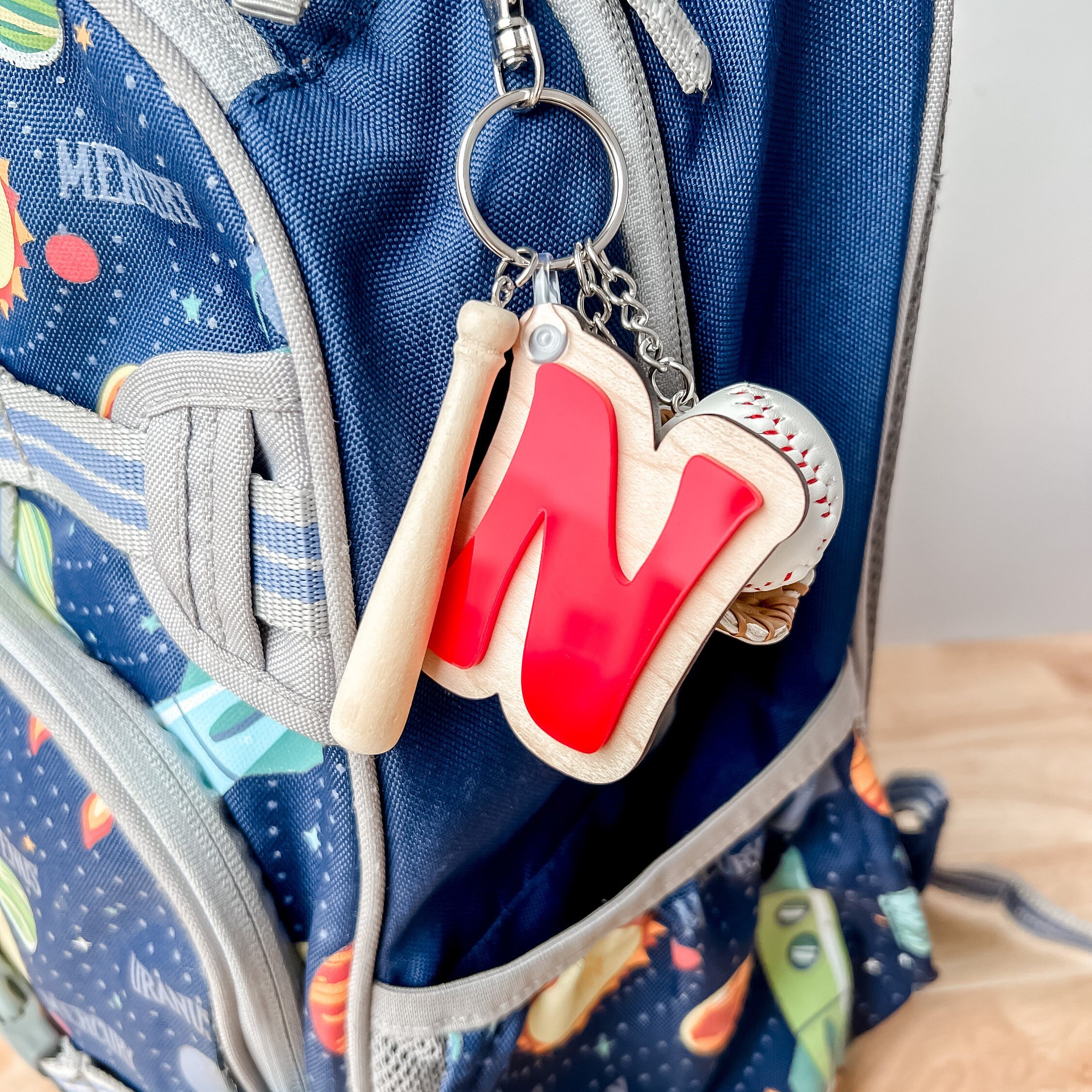 3D Letter Backpack Sports Baseball Name Tag Acrylic Keychain Luggage Kids Lunch Box Diaper Bag Accessory