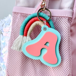 3D Letter Backpack Name Tag Green Pink Acrylic Keychain Luggage Kids Lunch Box Diaper Bag Accessory image 4