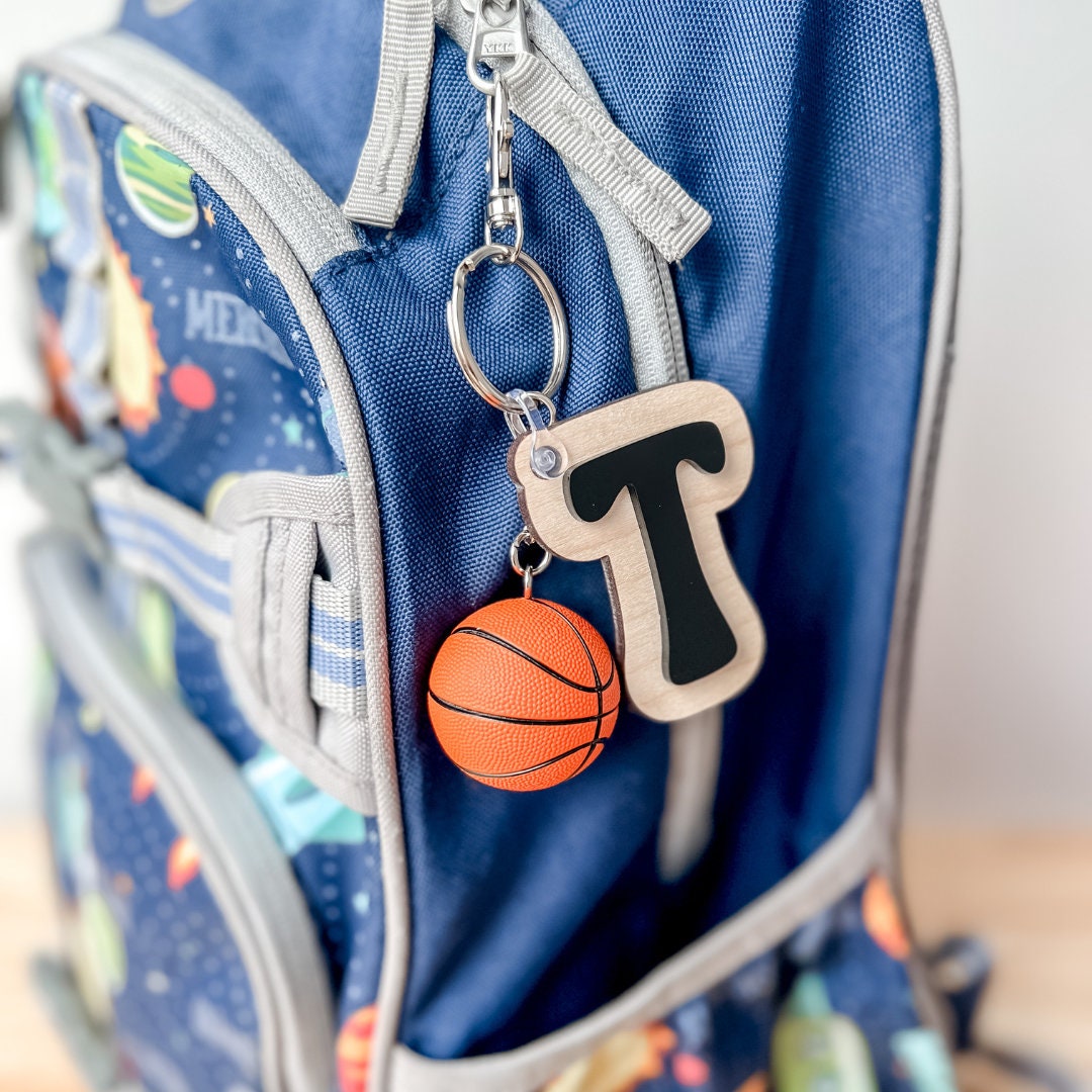 3D Letter Backpack Sports Basketball Name Tag Acrylic Keychain Luggage Kids Lunch Box Diaper Bag