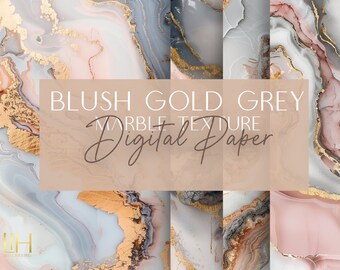 Blush Gold Grey Marble Textures | Digital Papers | Marble Backgrounds