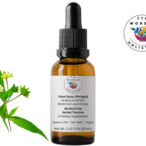 False Daisy/ Bhringraj Tincture Extract. Ayurveda Medicinal Liquid Drops of fresh Eclipta prostrata herbal dietary supplement. Alcohol-free.