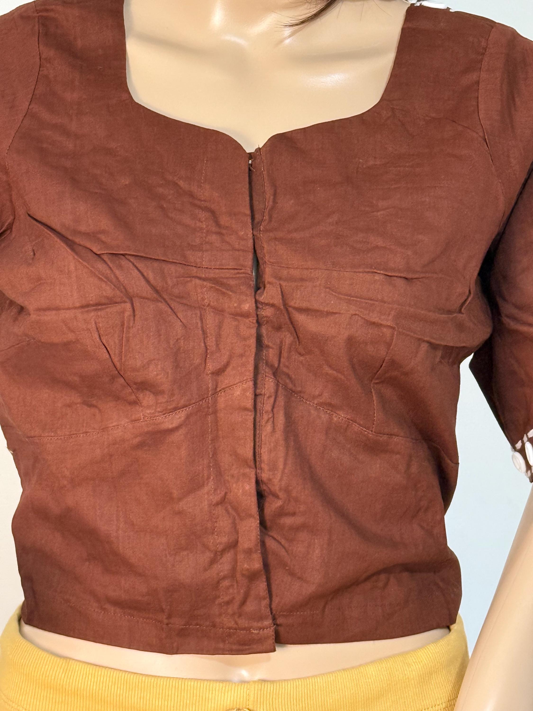 Chocolate Color Cotton Blouse: Half Sleeves Front Buttons Size 40