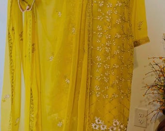 Mustard premium quality Chiffon Pakistani Suit: Embroidered 3-Piece  Set (Size 38” 40”