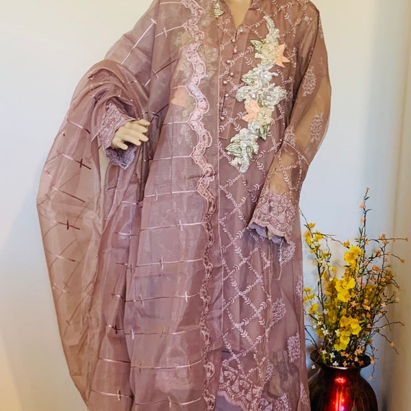 Pink Floral Printed Voile Dupatta
