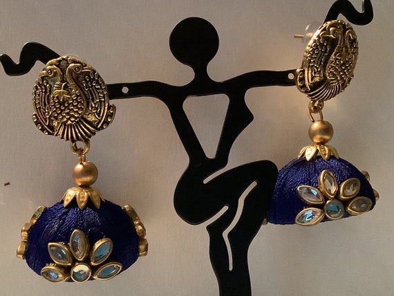 Blue thread earrings sale