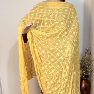 Yellow pure chiffon self colour emb , stole for girls and women,
