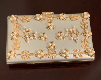Golf leaf and Pearl evening clutch in silver and golden